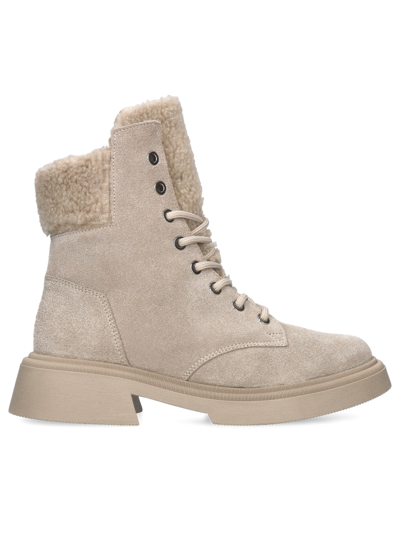 Women's beige boots Kari in natural suede leather, Kampa - Polish production, Biker & worker boots, KK0012-01, Konopka Shoes