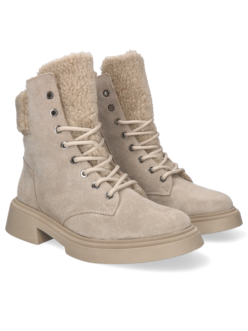 Women's beige boots Kari in natural suede leather, Kampa - Polish production, Biker & worker boots, KK0012-01, Konopka Shoes