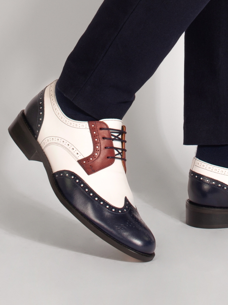 Navy and white casual, shoes Oscar, Conhpol - Polish production, Brogues, CE6324-02, Konopka Shoes