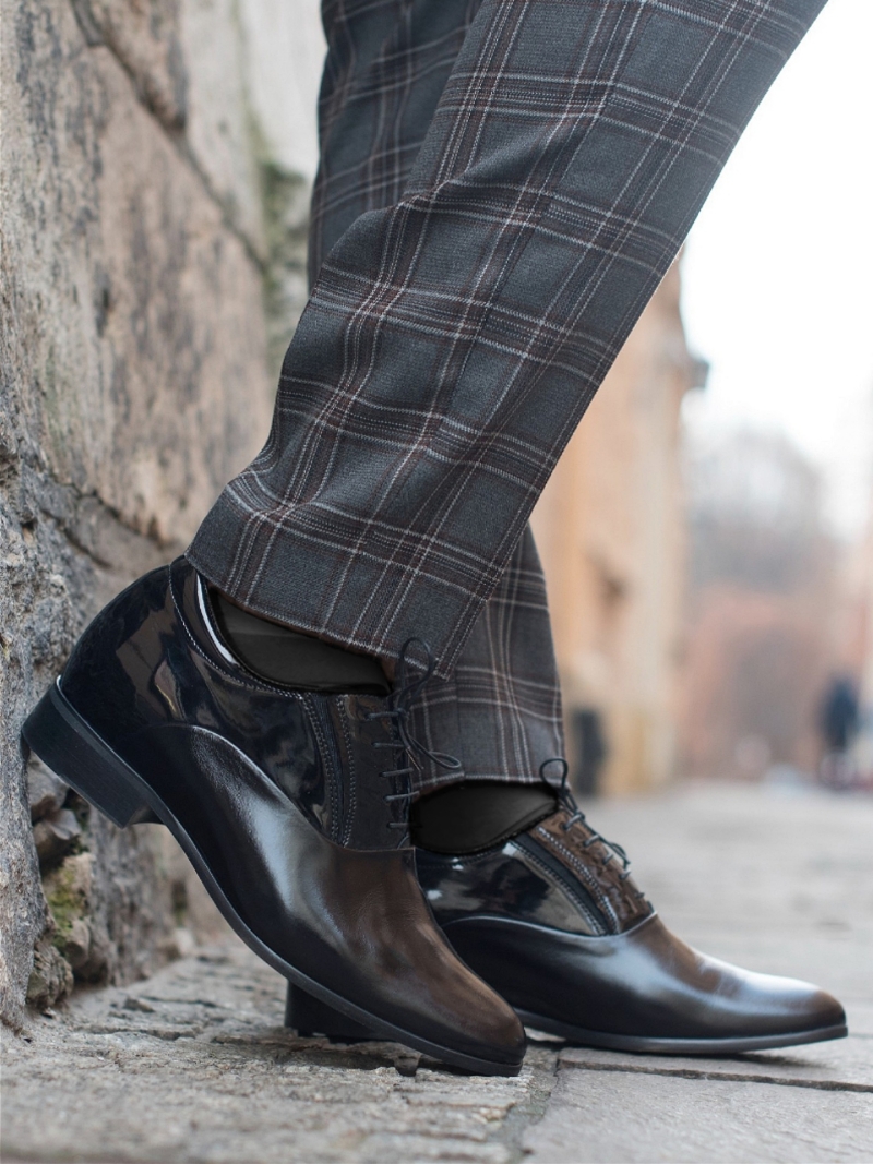 Black elegant elevator shoes, Oxford shoes, Conhpol - Polish production, CH0410-03, Konopka Shoes