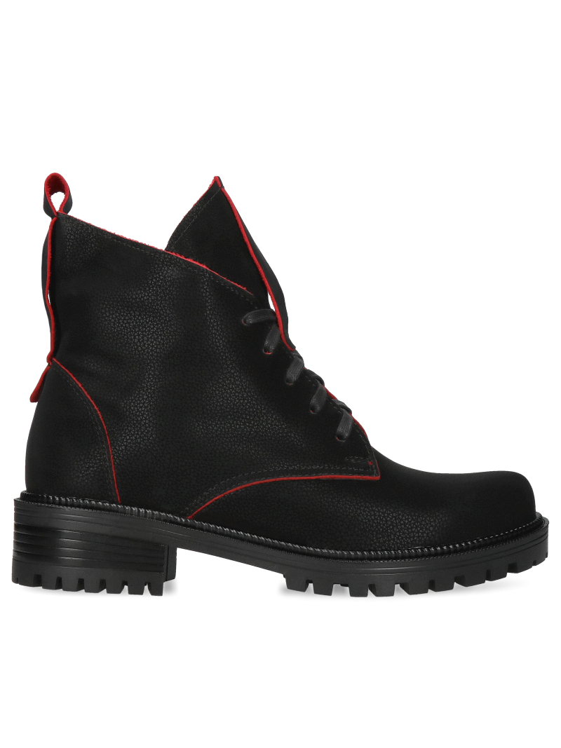 Black and red boots Peppy, Conhpol Relax - Polish production, Biker & worker boots, RE2630-02, Konopka Shoes