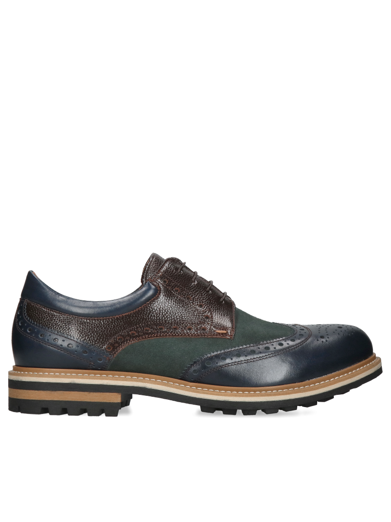 Men's casual shoes of natural leather, navy blue and green derby Olivier II Conhpol, CE5073-03, Derby, Konopka Shoes