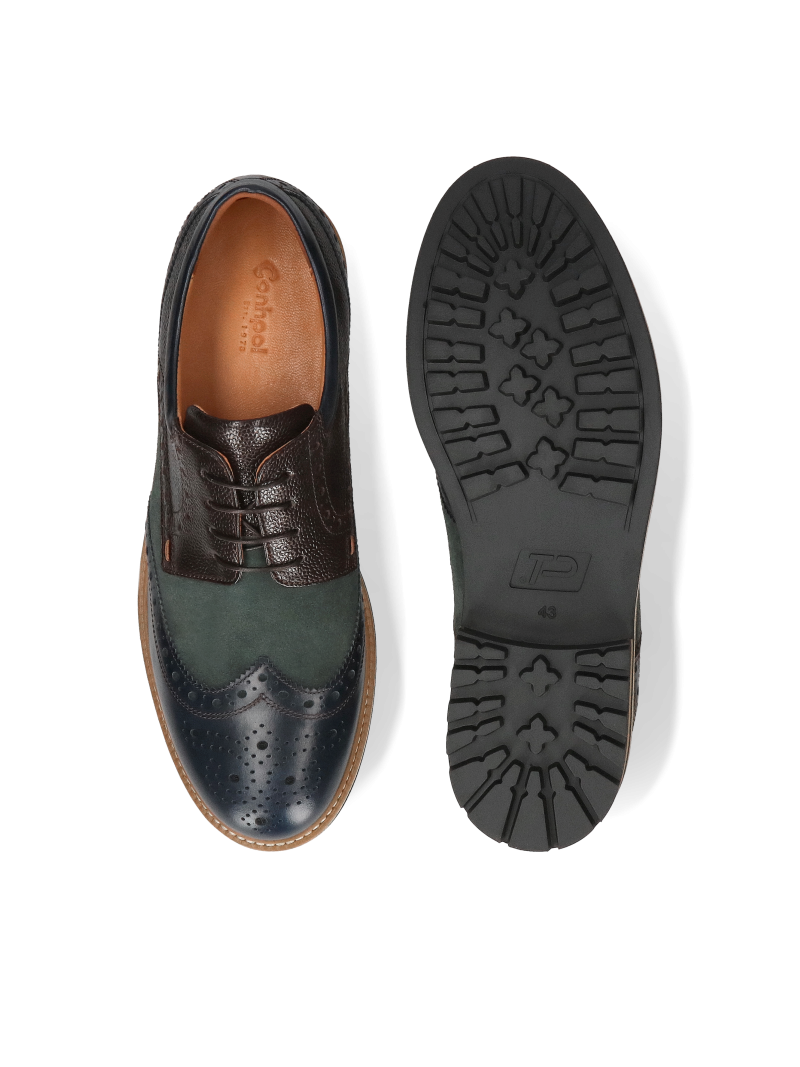 Men's shoes, brogs, grain leather and velour, unique design Men's shoes, brogs, grain leather and velour, unique design