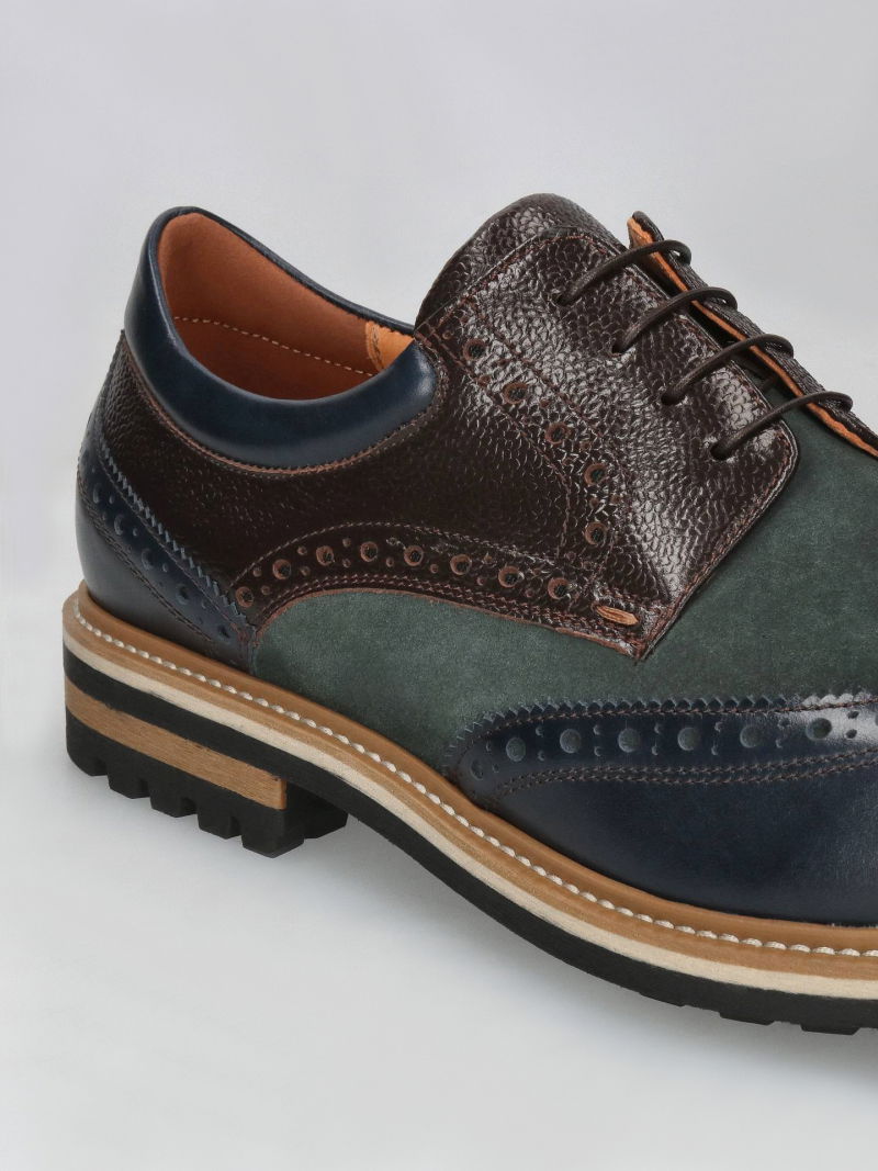 Men's shoes, brogs, grain leather and velour, unique design Men's shoes, brogs, grain leather and velour, unique design
