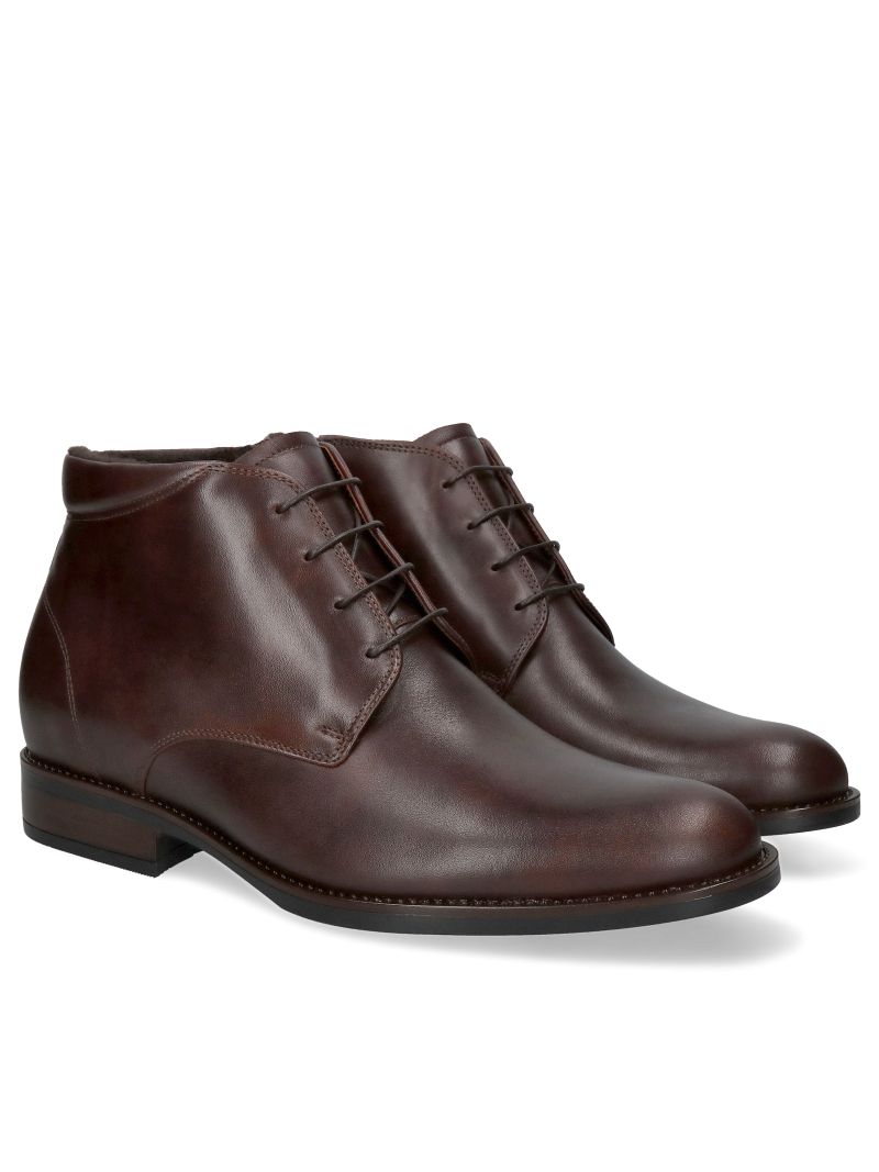 Men's growth enhancing brown grain leather boots, Conhpol, Konopka shoes