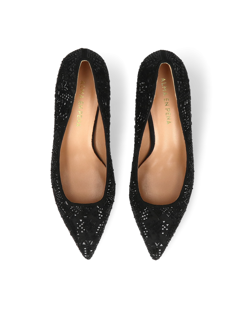 Women's suede stilettos with crystals, luxury accessory Women's suede stilettos with crystals, luxury accessory