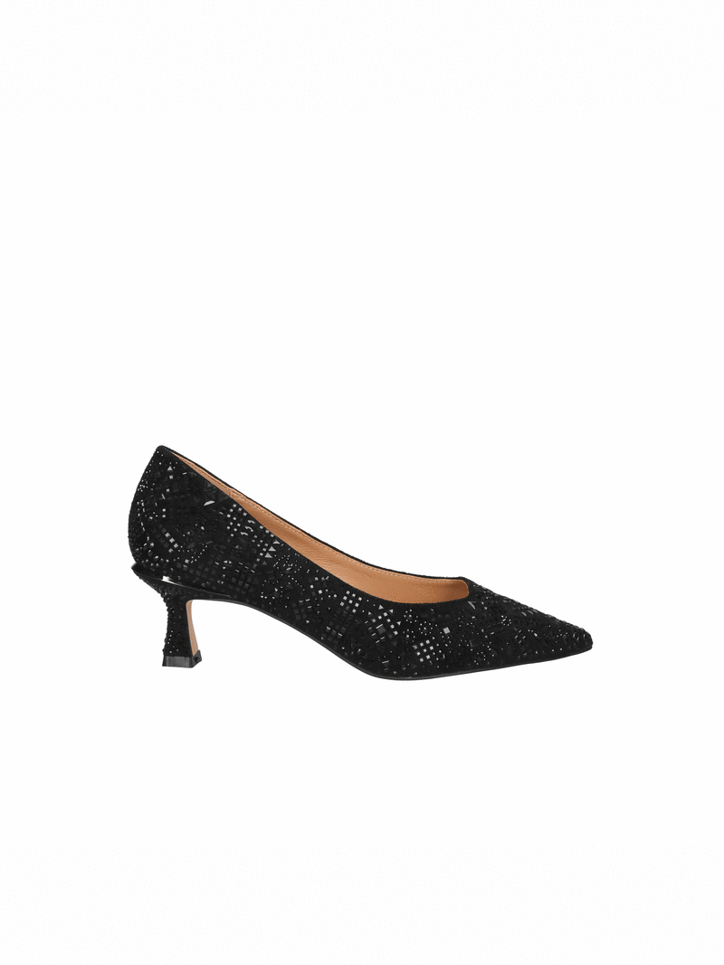 Women's suede stilettos with crystals, luxury accessory Women's suede stilettos with crystals, luxury accessory
