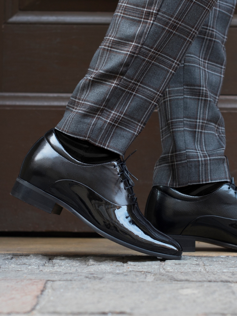 Black elevator shoes Dustin + 7 cm, Conhpol - Polish production, Elevator shoes, CH0437-01, Konopka Shoes