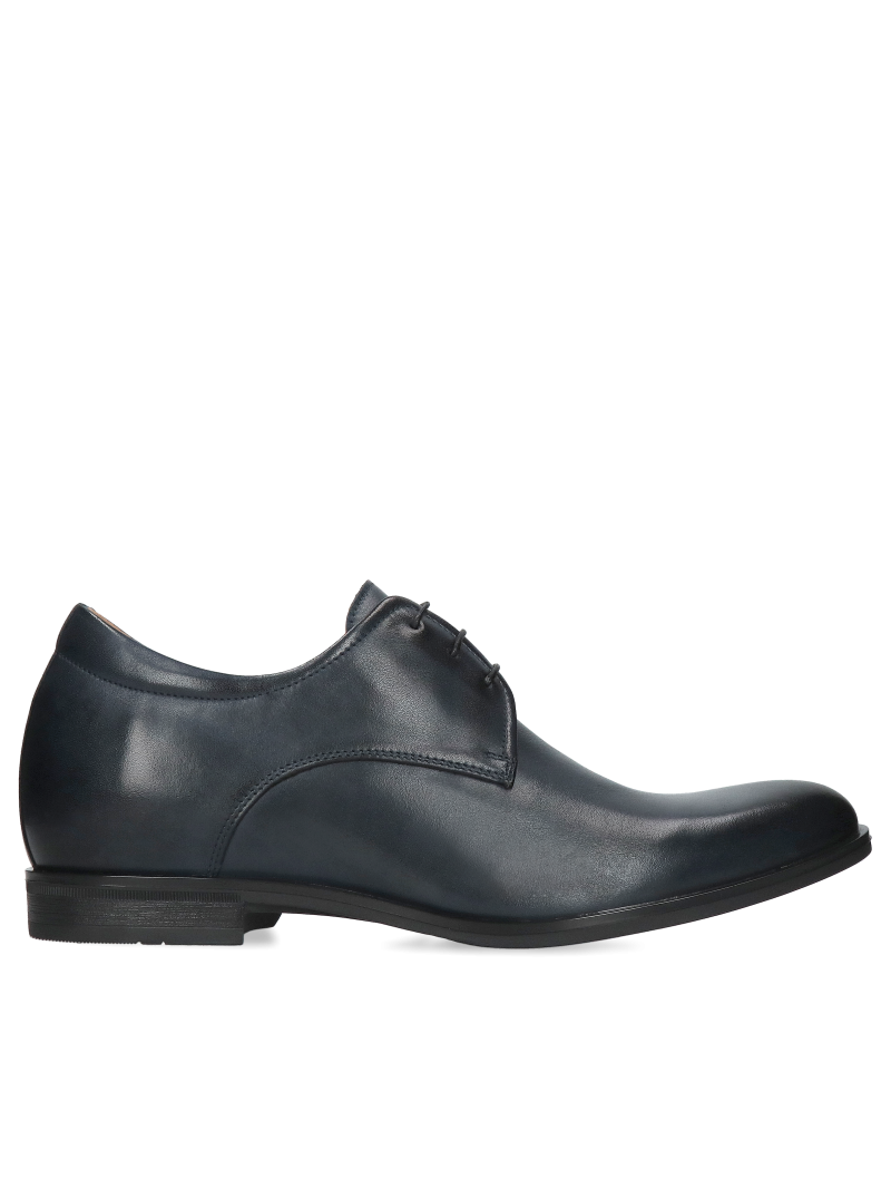 Navy blue, leather elevator shoes Luis +7 cm , Conhpol - Polish production, Derby, CH6379-02, Konopka Shoes