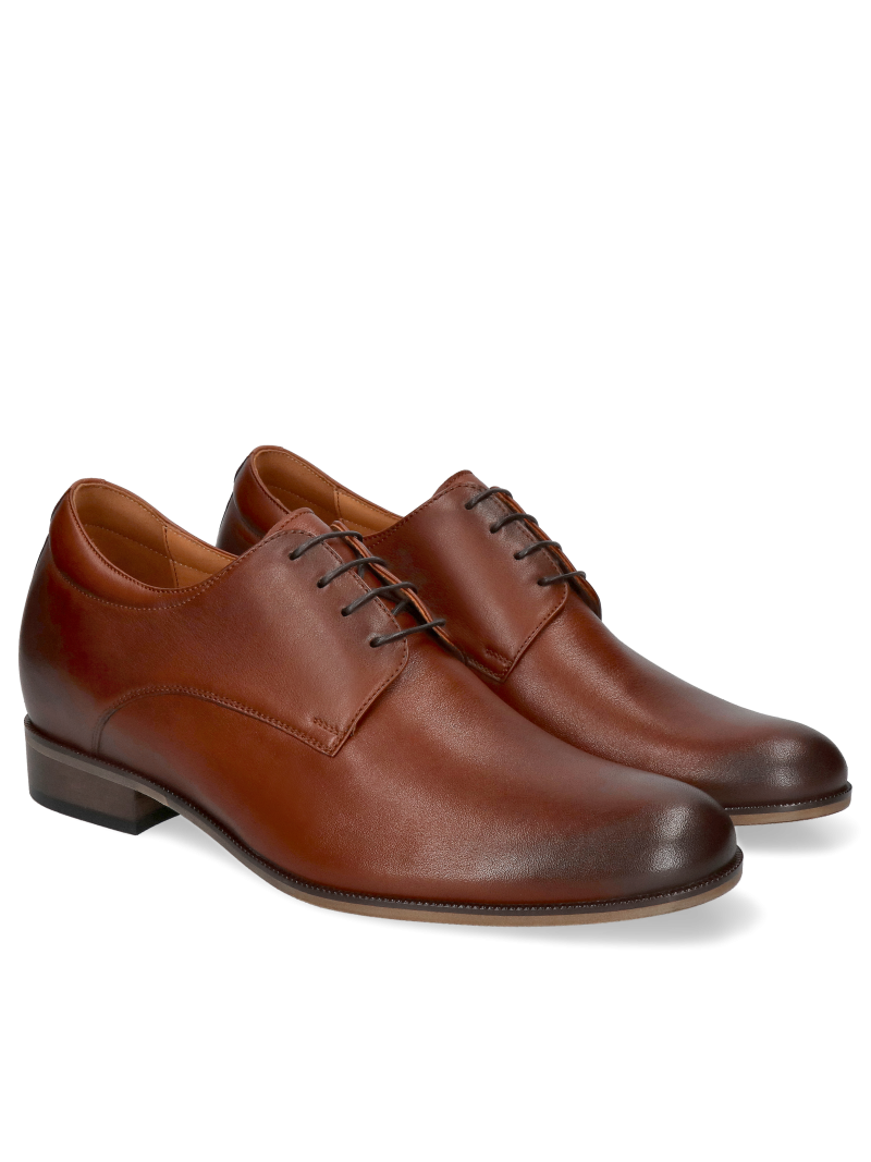 Brown, leather elevation shoes Bruce +7 cm, Conhpol - Polish production, Derby shoes, CH4069-08, Konopka Shoes