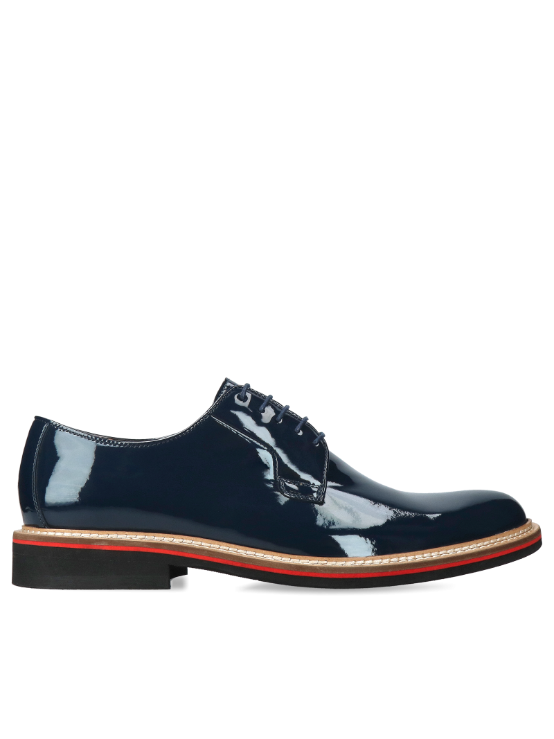 Navy blue lacquered casual Oscar shoes, Derby, Conhpol - Polish production, CE0243-05, Konopka Shoes