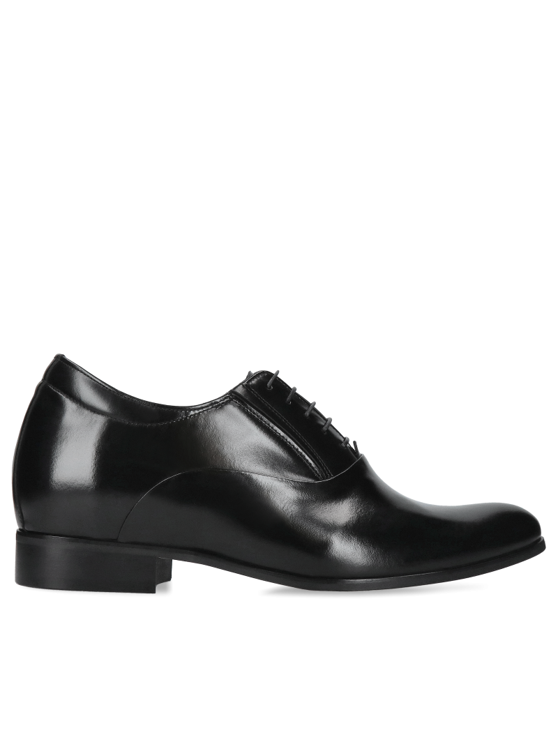 Black elegant elevator shoes, Oxford shoes, Conhpol - Polish production, CH0410-01, Konopka Shoes