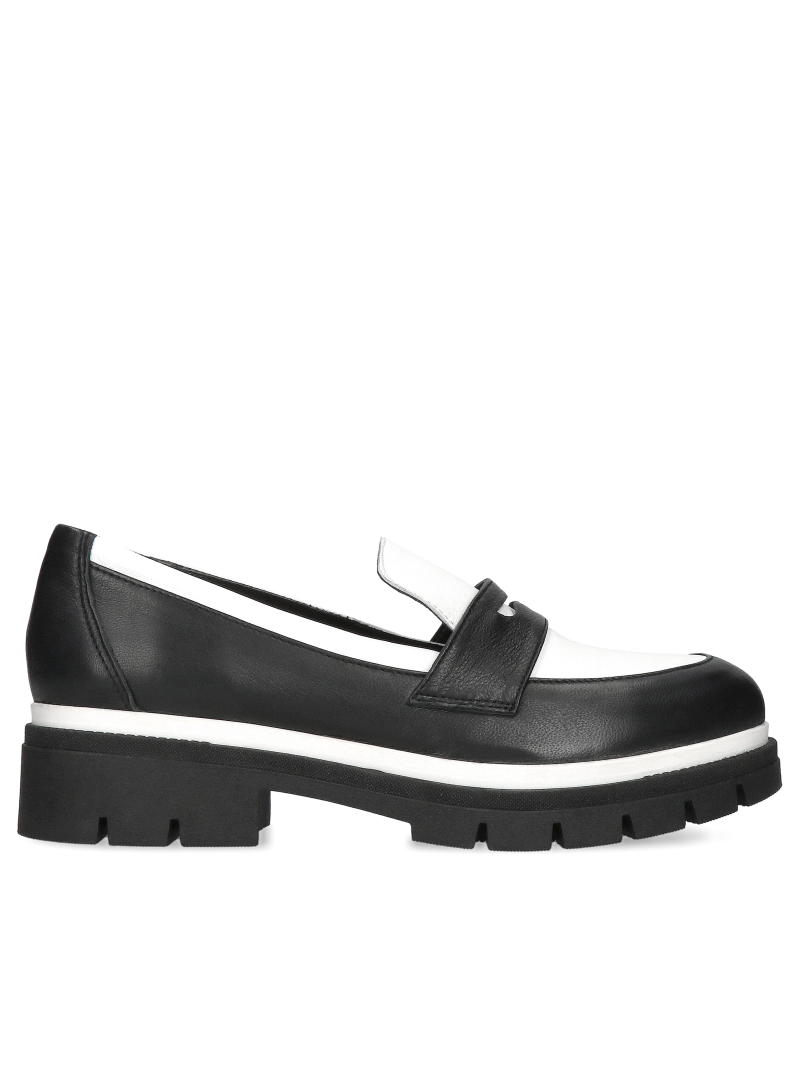Black and white loafers Xana, Conhpol Bis - Polish production, Moccasins and Loafers, BI5761-02, Konopka Shoes