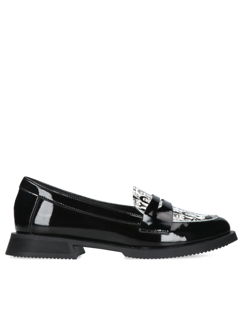 Black & white, patent leather loafers Julia, Conhpol - polish production, Loafers & moccasins, RE2755-01, Konopka Shoes