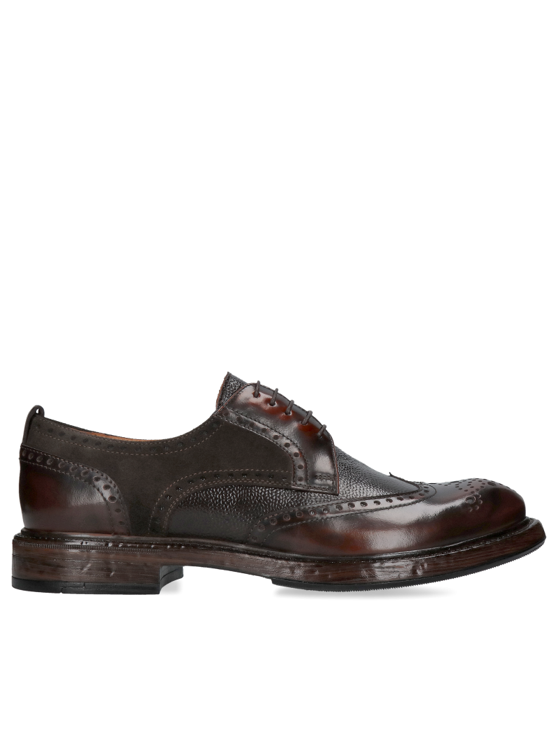 Men's brown shoes, classic derby, grain leather, Conhpol, Konopka Shoes