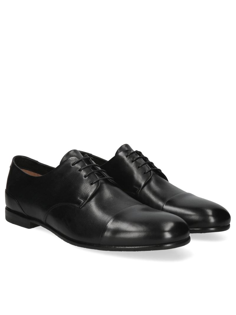 Black, leather derby shoes Mauro, Conhpol - Polish production, CE6387-02, Derby shoes, Konopka Shoes