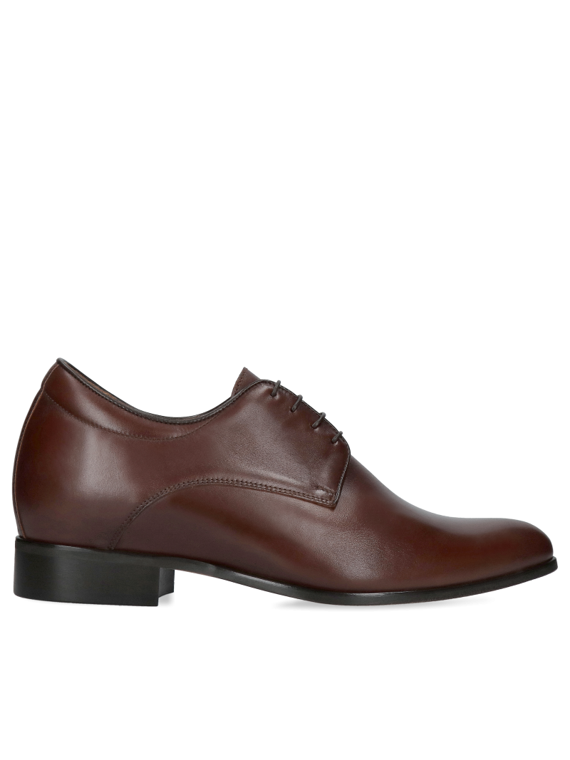 Brown, leather elevator derby shoes Dustin +7 cm, Conhpol - polish production, CH0478-10, Derby, Konopka Shoes