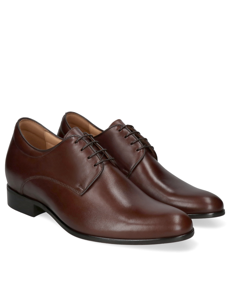 Brown, leather elevator derby shoes Dustin +7 cm, Conhpol - polish production, CH0478-10, Derby, Konopka Shoes