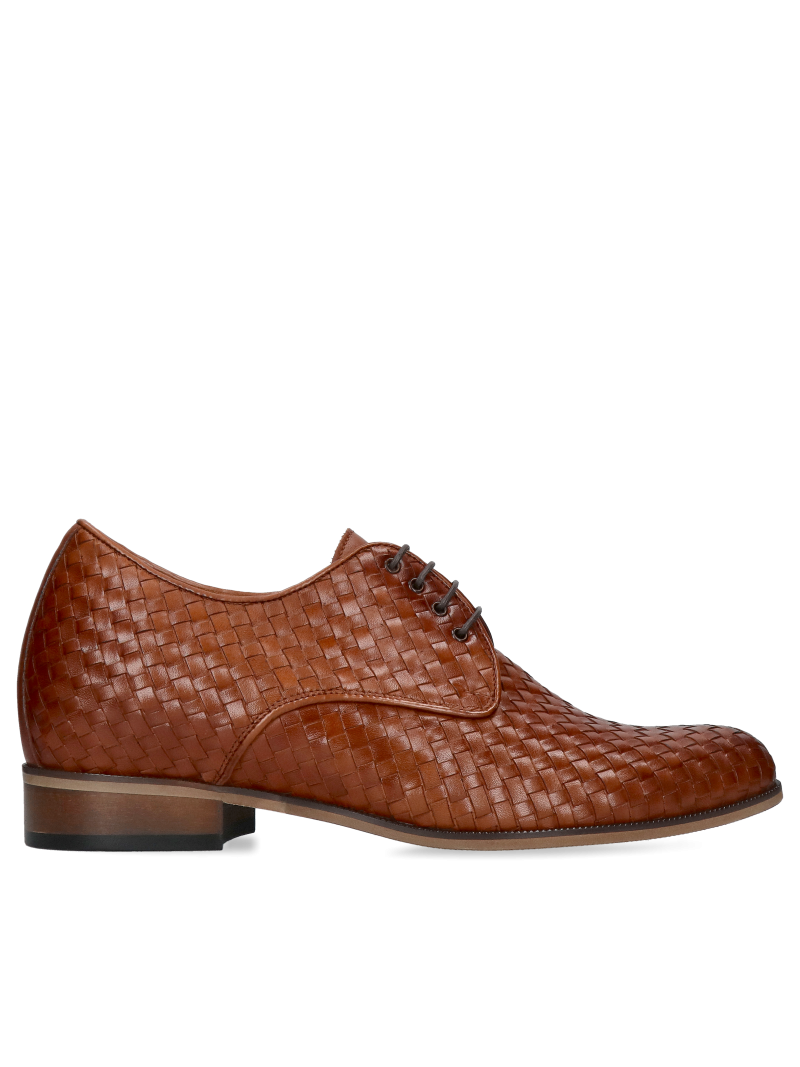 Brown, leather elevator derby shoes Bruce +7 cm, Conhpol - polish production, CH6385-01, Derby shoes, Konopka Shoes