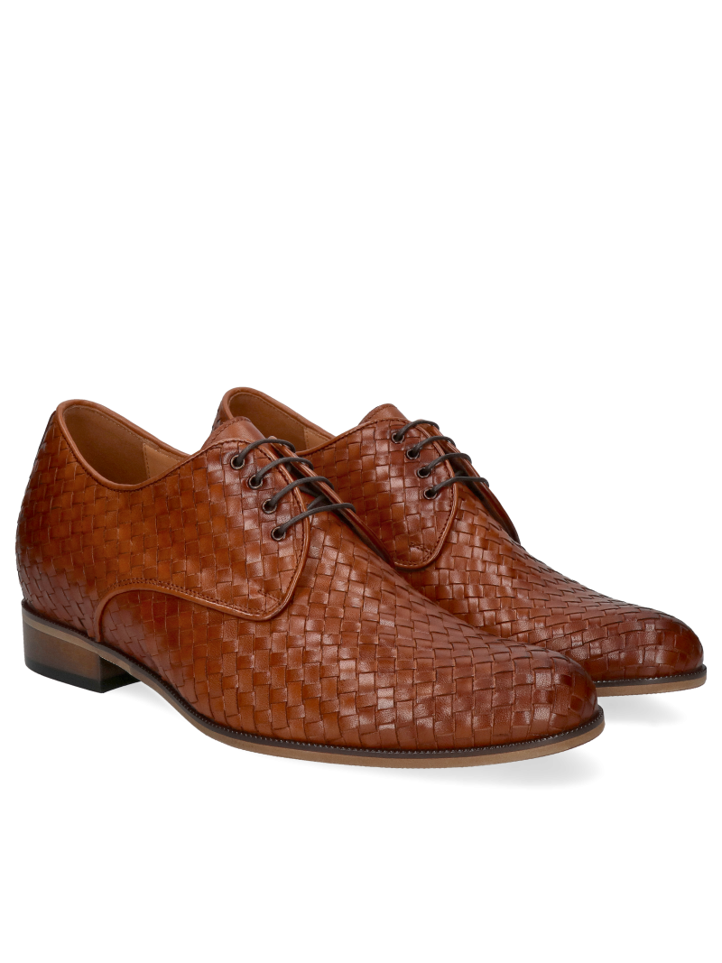 Brown, leather elevator derby shoes Bruce +7 cm, Conhpol - polish production, CH6385-01, Derby shoes, Konopka Shoes