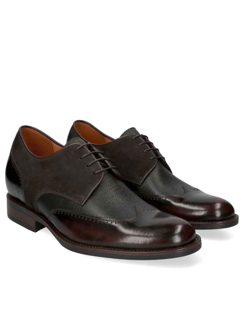 Brown, leather elevator shoes Bruce +7 cm, Conhpol - Polish production, Derby shoes, CH6394-01, Konopka Shoes