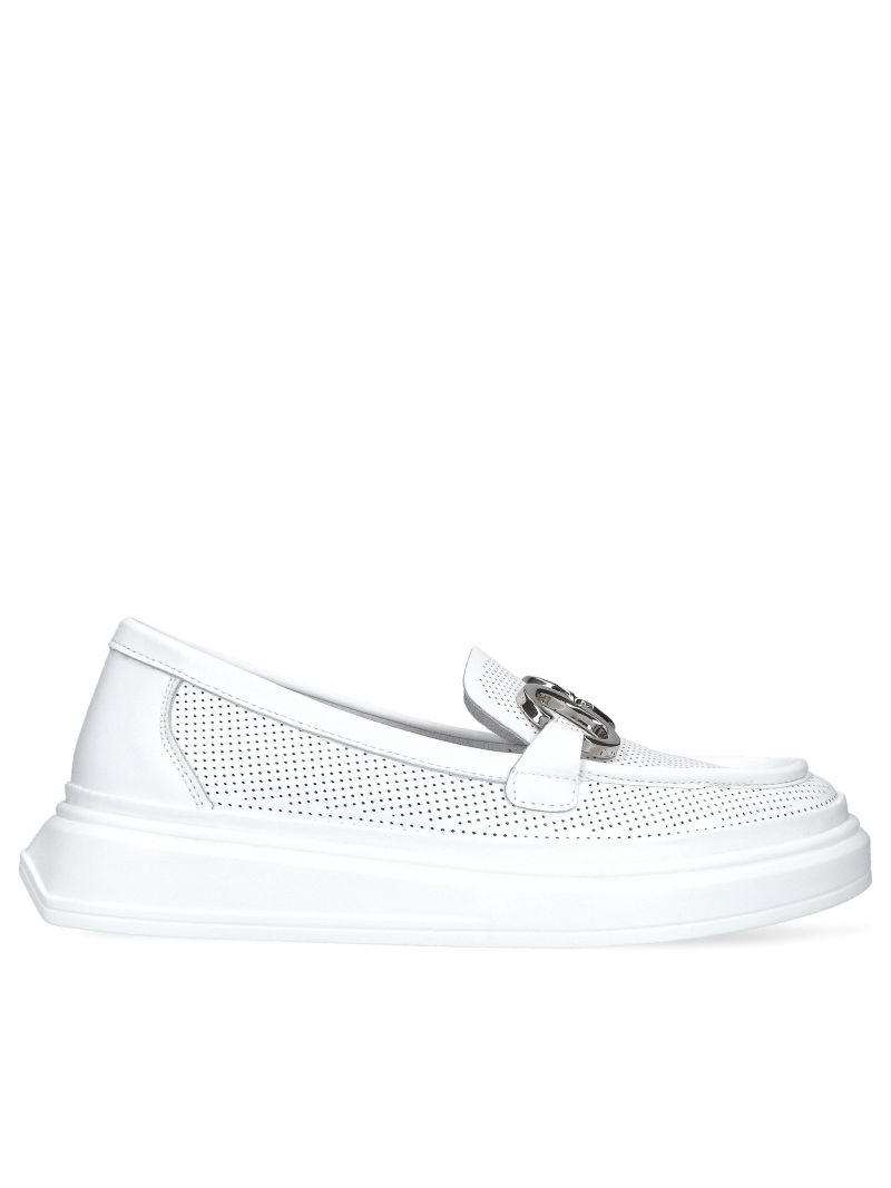 White loafers shoes for women Luna, Loafers and moccasins, GG0004-01, Konopka Shoes