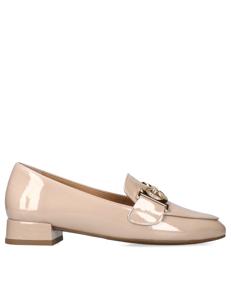 Beige, patent leather loafers shoes Luisa, Conhpol Relax - polish production, Loafers and moccasins, RE2757-02, Konopka Shoes