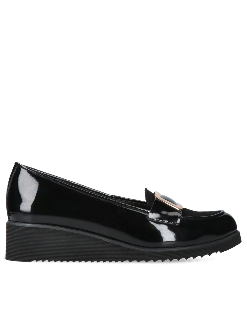 Black, patent leather loafers shoes Emma, Conhpol Relax - polish production, RE2763-01, Loafers and moccasins, Konopka Shoes
