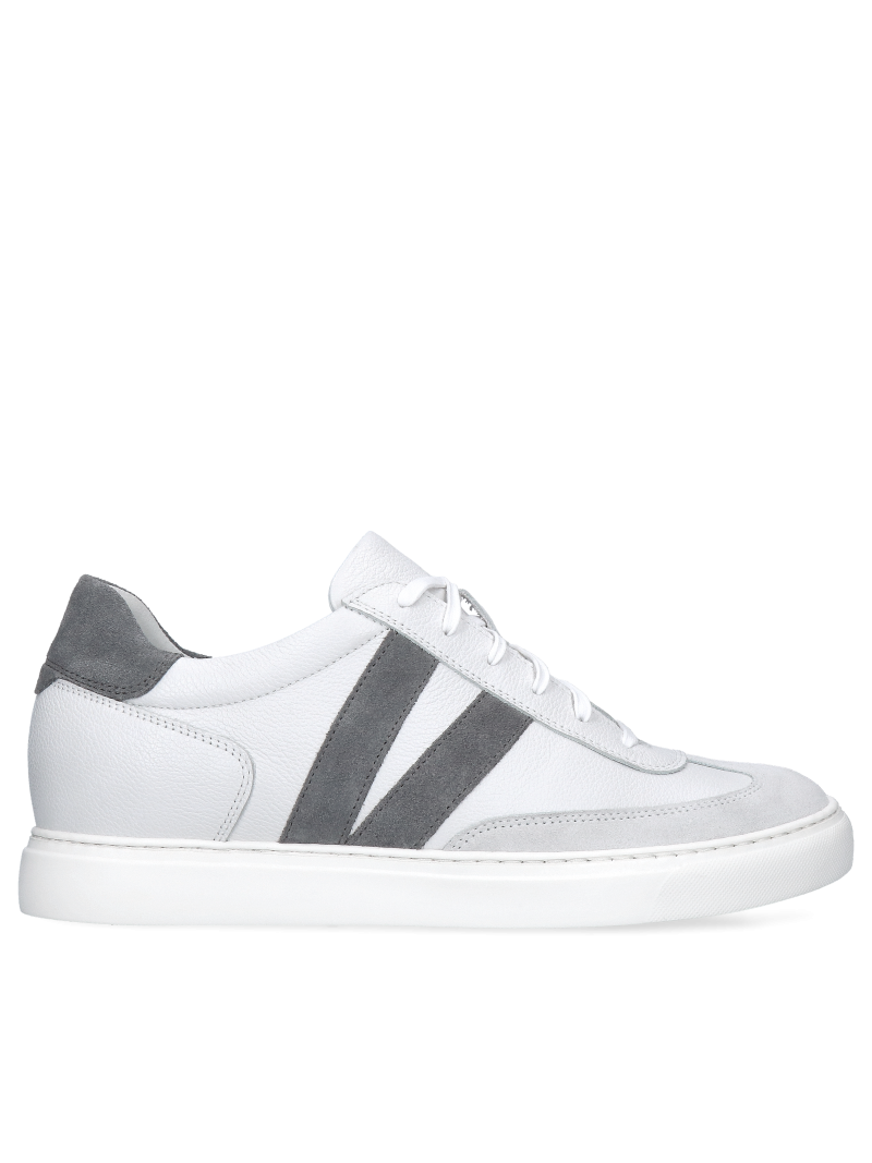 White-gray, leather elevator sneakers Xavier +6 cm, Conhpol Dynamic - polish production, SH2686-01, Sneakers, Konopka Shoes