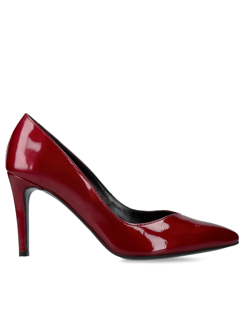 Maroon patent leather pumps on a comfortable heel Conhpol, Konopka Shoes