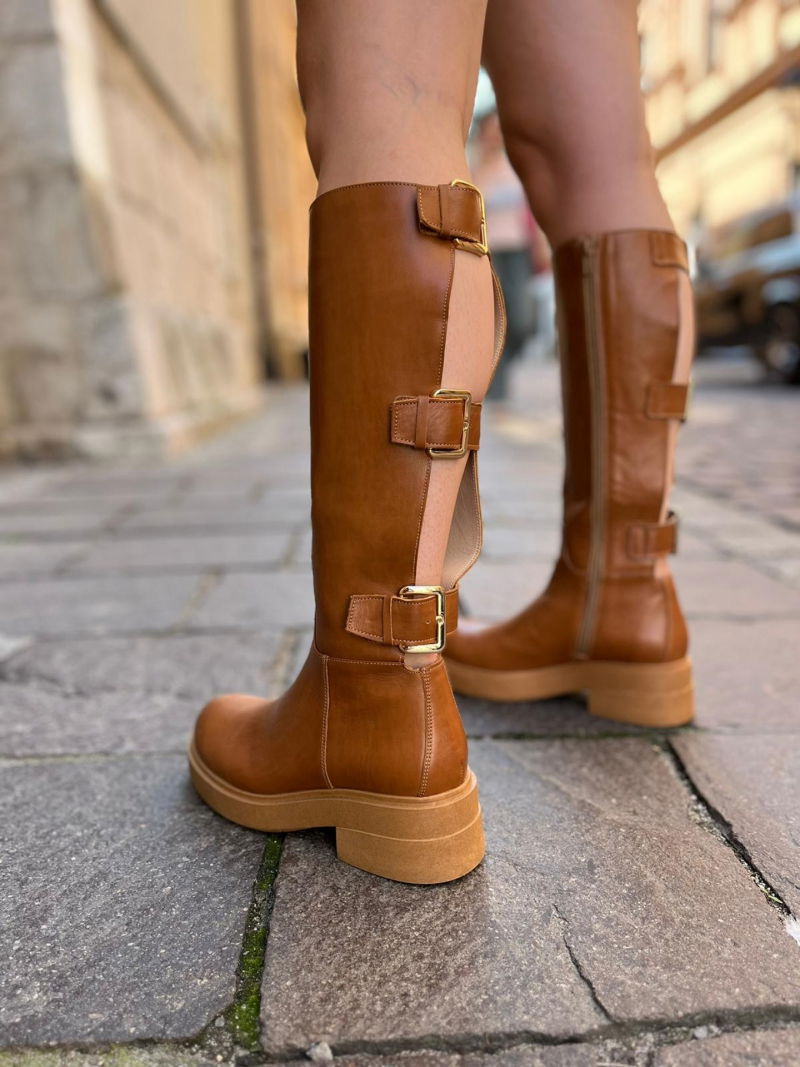 Faced leather boots, brown with buckles, Conhpol, Konopka Shoes