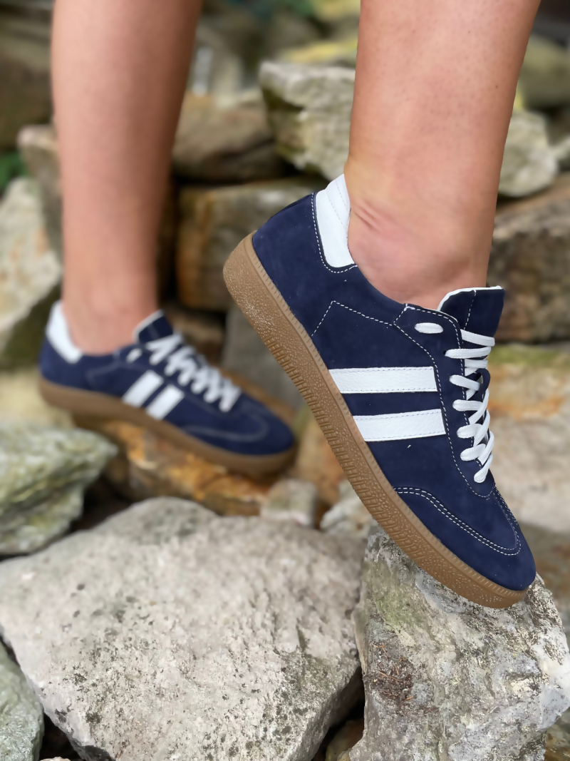 Sports shoes, sneakers, suede leather sneakers navy blue, Konopka Shoes