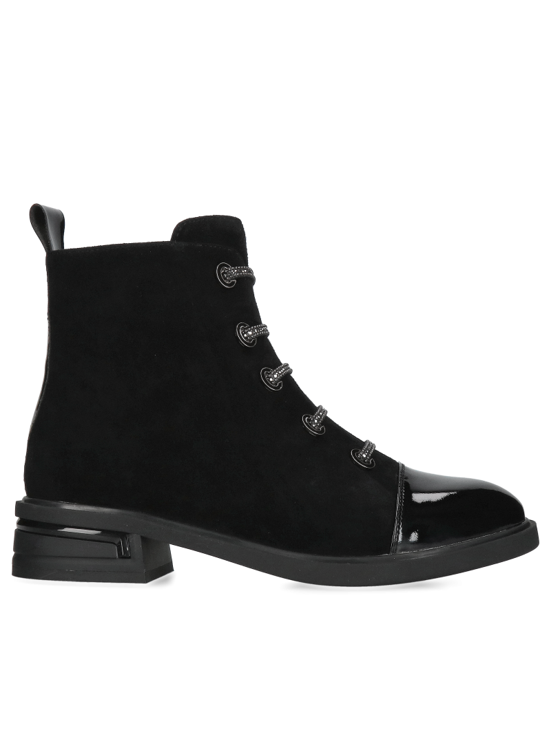 Women's insulated boots black suede leather, with lacquered nose, Konopka Shoes