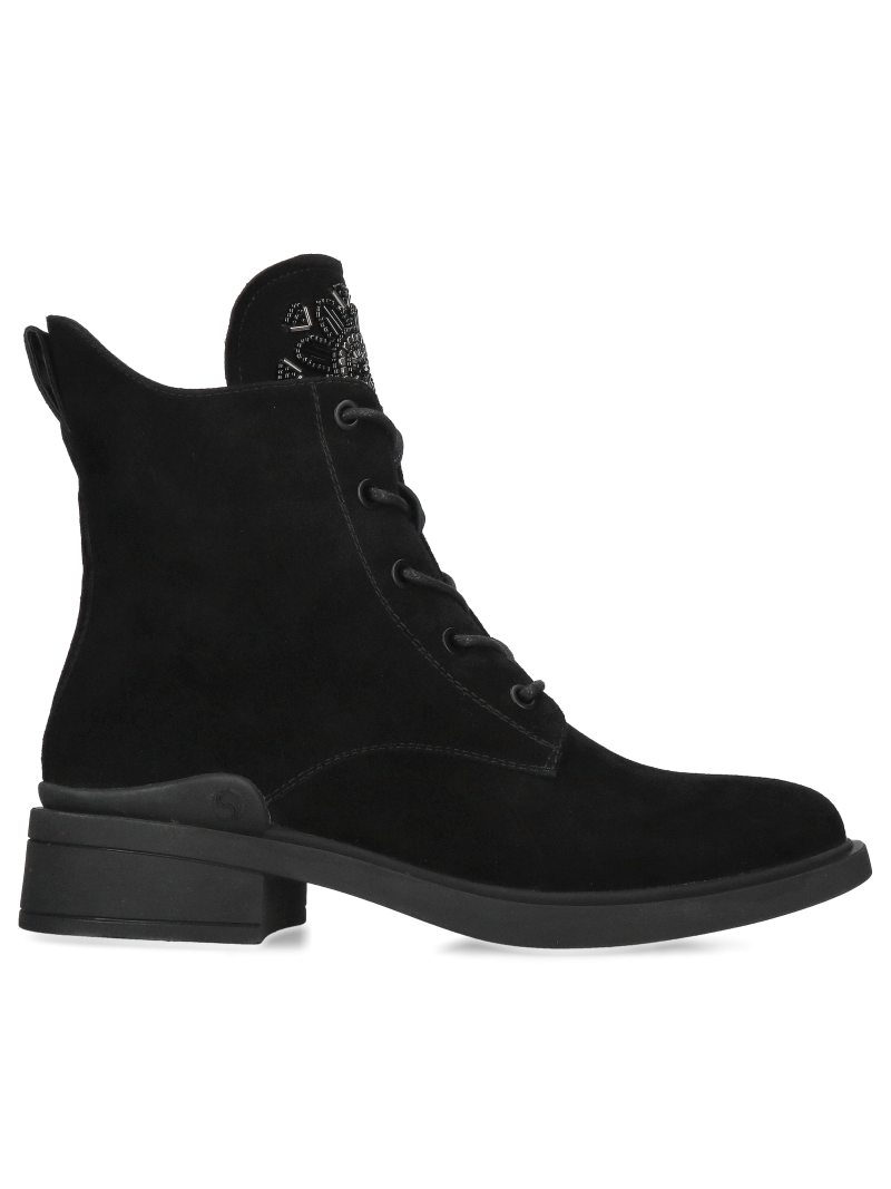 Women's insulated boots black suede leather, with ornaments, Konopka Shoes