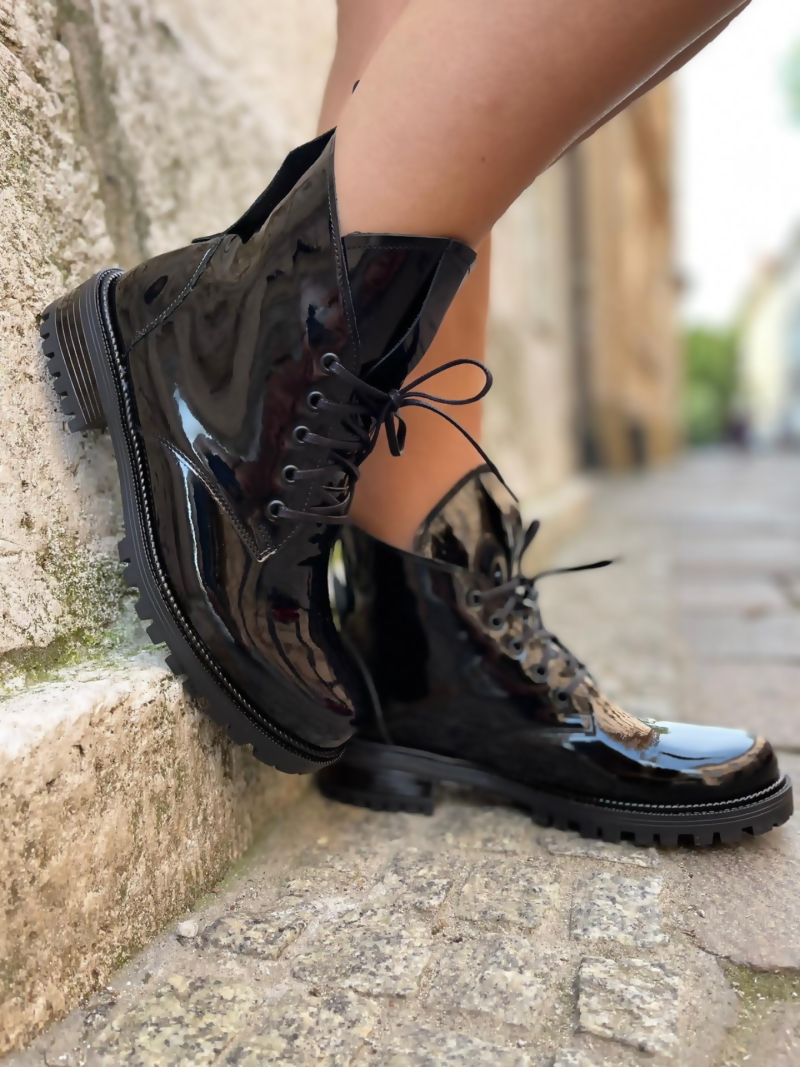 Women's black boots, patent leather shoes, insulated boots, workers, Konopka Shoes