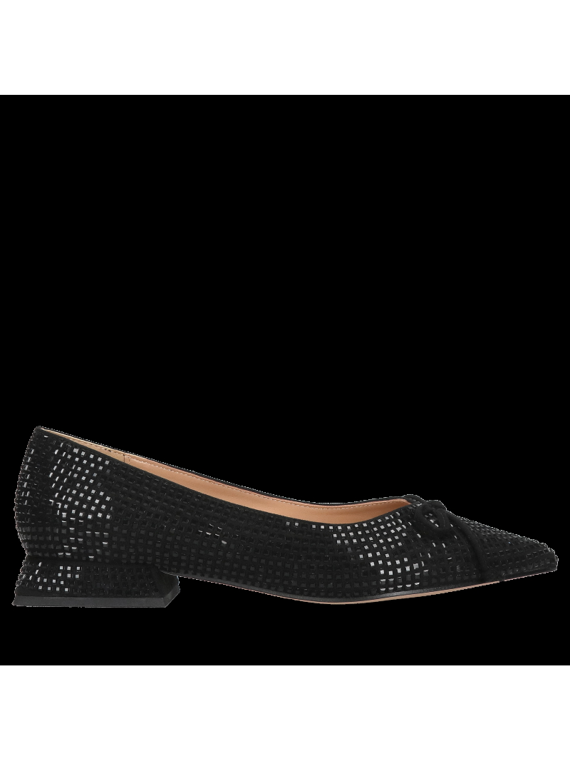 Suede leather ballerinas, black women's shoes embellished with crystals, Alma en Pena, Konopka Shoes