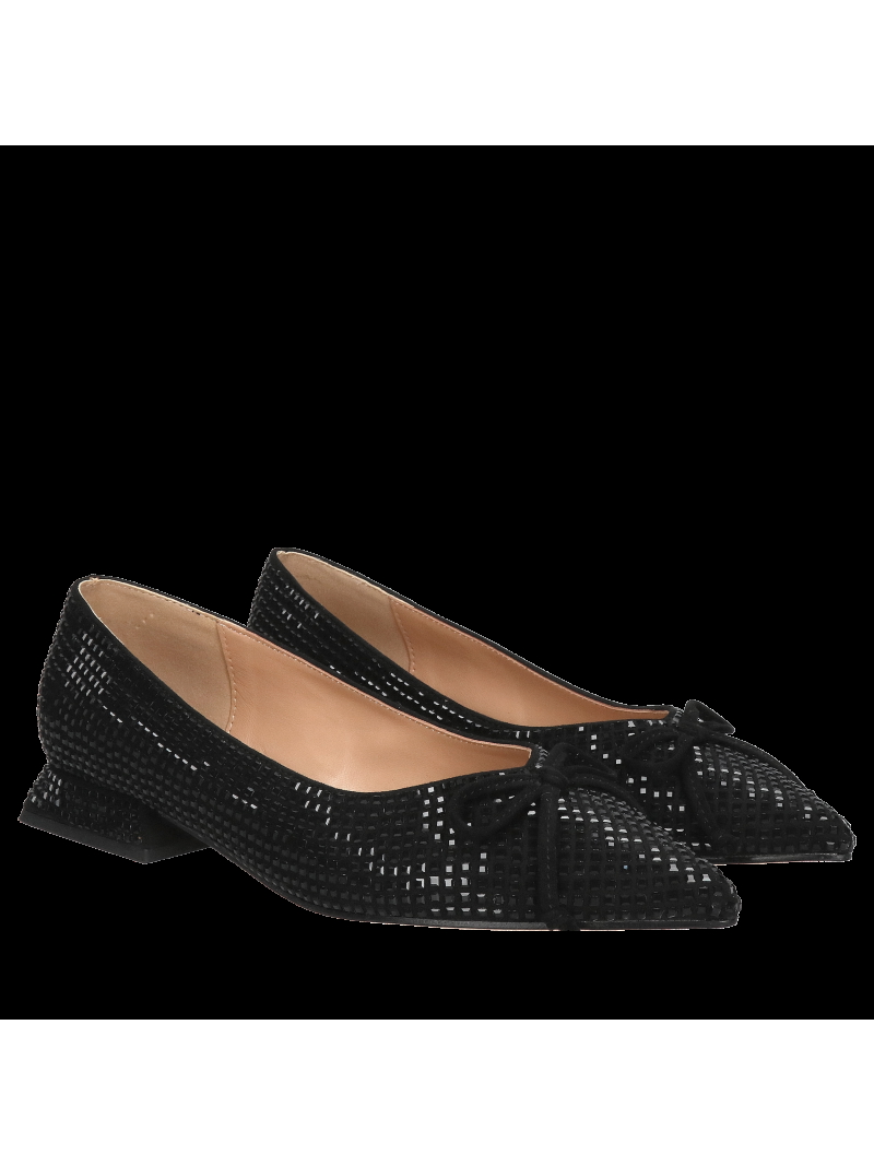 Suede leather ballerinas, black women's shoes embellished with crystals, Alma en Pena, Konopka Shoes