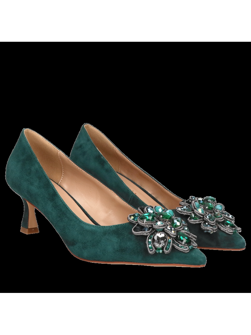 Suede leather pumps, green stilettos with low heel, Alma en Pena, Konopka Shoes