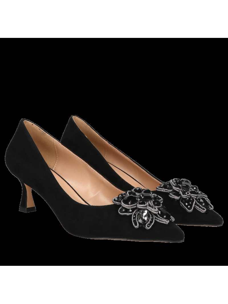 Suede leather pumps, black stilettos with low heel, Alma en Pena, Konopka Shoes