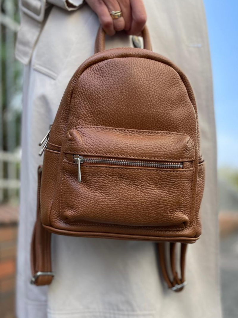 Brown women's backpack leather, elegant classic small roomy for work Konopka Shoes