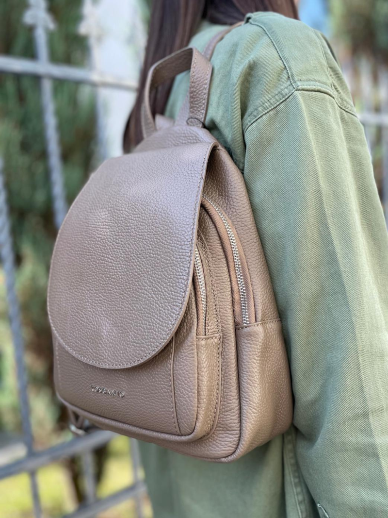 Beige women's leather backpack, elegant classic roomy for work Konopka Shoes