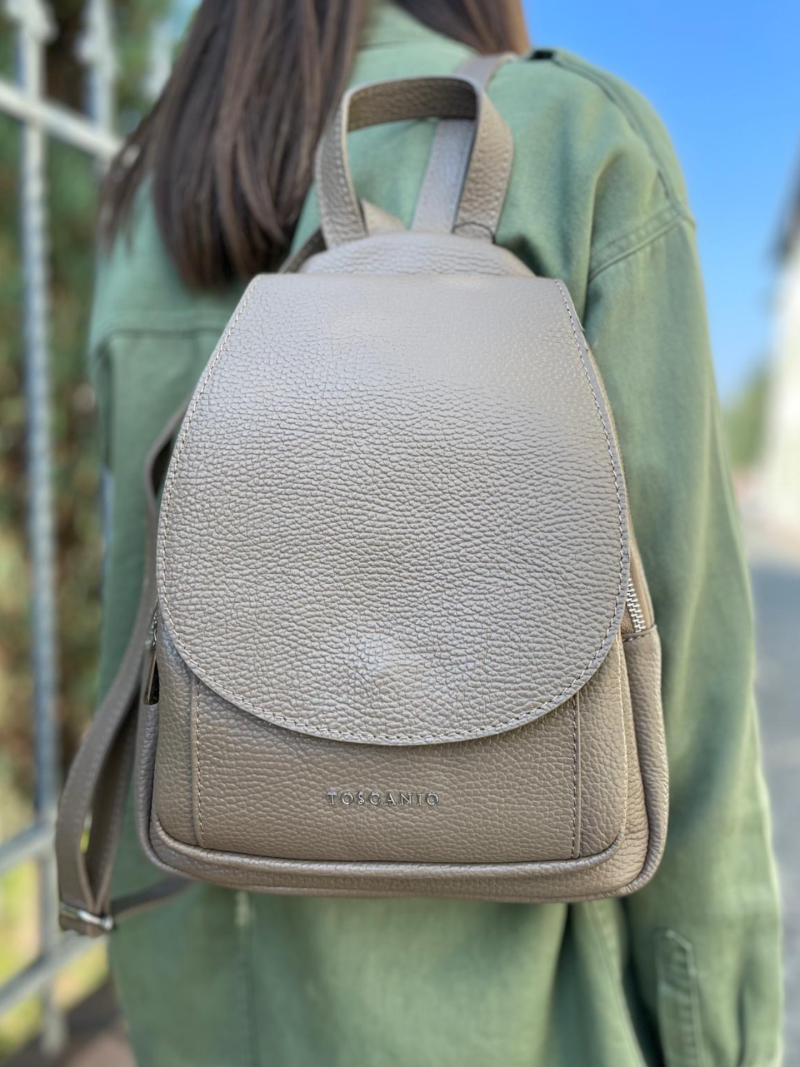 Beige women's leather backpack, elegant classic roomy for work Konopka Shoes