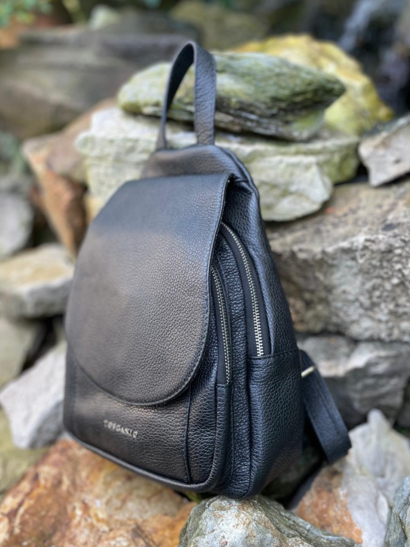 Black women's backpack leather, elegant classic roomy for work Konopka Shoes