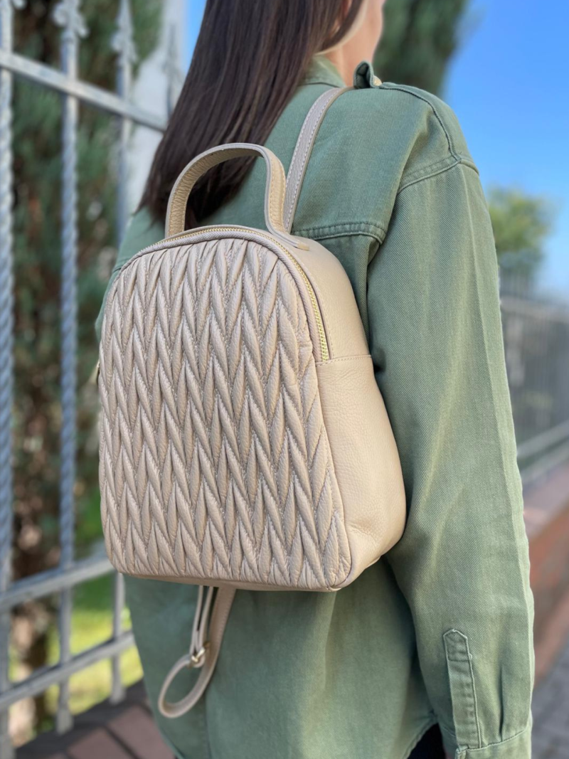 Beige women's leather backpack, elegant classic roomy for work Konopka Shoes