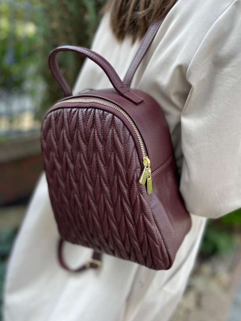 Maroon women's leather backpack, elegant classic roomy for work Konopka Shoes