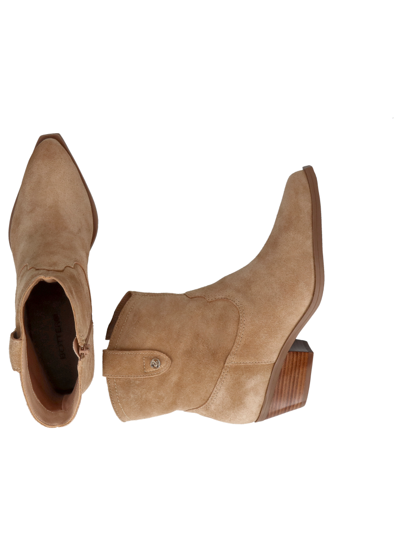 Women's cowboy shoes, brown suede leather boots with low heel, Konopka Shoes