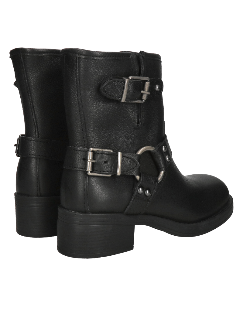 Women's insulated black leather boots with decorative buckles, Konopka Shoes