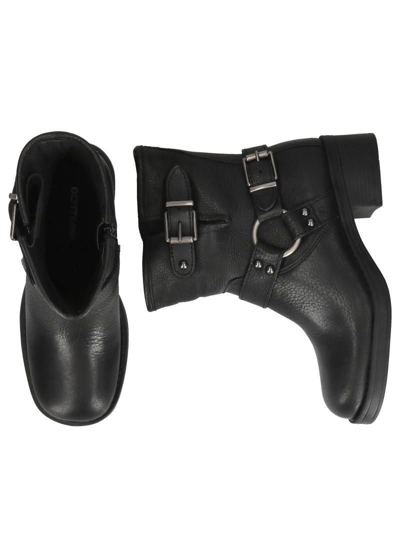Women's insulated black leather boots with decorative buckles, Konopka Shoes