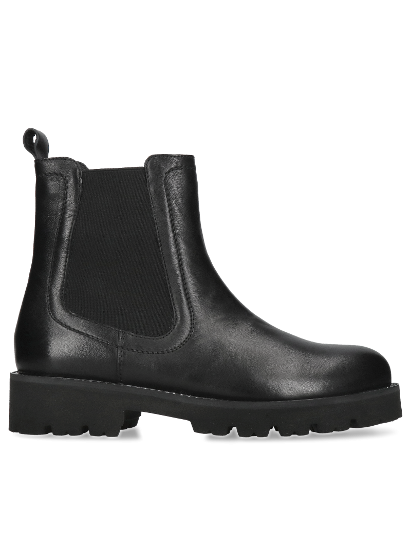 Women's black sablets, full grain leather boots, uninsulated with zircons, Konopka Shoes