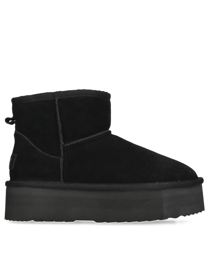 Women's black suede leather snow boots, winter boots insulated with sheepskin, Konopka Shoes